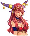  alexstrasza armlet armor bikini_armor choker cleavage hairband horns jewelry long_hair necklace red_eyes red_hair redhead smile warcraft world_of_warcraft 