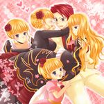  4girls age_comparison beatrice blonde_hair blue_eyes choker frills long_hair maekawa_suu multiple_girls multiple_persona red_hair time_paradox umineko_no_naku_koro_ni ushiromiya_battler ushiromiya_beatrice younger 