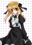  bad_id bad_pixiv_id blonde_hair bow dress frills gothic_lolita hair_bow kirihara_natsuki lolita_fashion original red_eyes ribbon solo twintails 