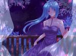  alcohol amazuki_jou bad_id bad_pixiv_id balcony curtains dress goblet gown green_eyes green_hair higurashi_no_naku_koro_ni long_hair night ponytail solo sonozaki_mion wine 