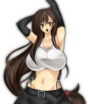  amano_mokuzu armpits belt breasts brown_eyes brown_hair elbow_gloves final_fantasy final_fantasy_vii gloves huge_breasts long_hair mokuzu120 navel open_mouth skirt suspenders tifa_lockhart 