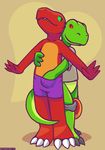  anthro assisted_exposure bottomless clothed clothing digital_media_(artwork) featureless_crotch flat_colors grope half-dressed hand_in_underwear lalzimsooodrunkrightnow lizard reptile scalie shirt signature standing topless underwear 