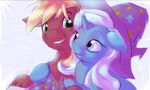  2015 big_macintosh_(mlp) blonde_hair blue_hair cape clothing couple duo equine female friendship_is_magic green_eyes gsphere hair hat horn horse hug male mammal my_little_pony pony purple_eyes sparkles trixie_(mlp) unicorn wizard_hat 