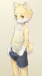  anthro canine clothing dog looking_at_viewer male mammal ruugiaruu shirt shorts solo standing tank_top wet 