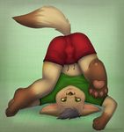 2015 anthro blush bulge canine clothing cub cute digital_media_(artwork) fennec fox fur hair hindpaw looking_at_viewer male mammal mytigertail open_mouth pawpads paws plain_background smile solo tagme young 