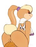  anus bearra breasts butt clothed clothing female half-dressed lagomorph lola_bunny looking_at_viewer mammal nipples pussy rabbit smile 