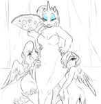 2015 anthro anthrofied beauty_mark clothed clothing cutie_mark dress equine eyeshadow female fluttershy_(mlp) friendship_is_magic glo-in-the-dark group hair hair_over_eye half-closed_eyes hand_fan hand_on_hip holding horn long_hair looking_at_viewer makeup mammal my_little_pony pegasus rainbow_dash_(mlp) rarity_(mlp) seductive unicorn wings 
