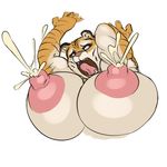  big_breasts breasts erect_nipples feline female lactating mammal milk nipples open_mouth raised_arm rampage0118 solo tiger tongue 