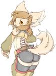  brown_eyes brown_hair butt canine cream_fur dog female fur hair kemono long_hair mammal notama open_mouth 