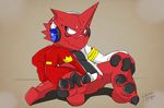  axl_shoutmon between_toes bottomless cel_shading clothed clothing digimon digital_media_(artwork) earphones fan_character featureless_crotch front_view grab_between_toes half-dressed hand_on_knee heibanhikaru hoodie looking_away male scar shoutmon signature sitting smile solo spread_legs spreading 