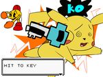  crossover fight fur mammal nintendo pac-man pac-man_(series) pikachu pok&eacute;mon rodent super_smash_bros text thunderfap video_games weapon yellow_fur 