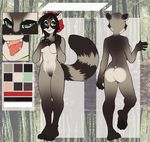  2015 anthro beanie breasts claws fangs female fur green_eyes hair hat looking_at_viewer mammal model_sheet nude open_mouth raccoon smile solo standing teeth tongue tongue_out 
