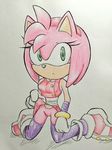  amy_rose bottomless clothed clothing half-dressed hedgehog mammal ohyuki sonic_(series) sonic_boom 