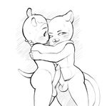  2015 anthro balls blush butt cat duo feline frottage greyscale hug humanoid_penis kaboozey kissing kwazii male male/male mammal monochrome mustelid octonauts otter penis plain_background precum saliva saliva_string sex shellington standing sweat white_background 