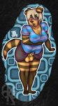  2015 amber anthro blue_eyes blue_penis blush breasts chubby clothing curlykaiserbunny cute dickgirl erection intersex mammal marsupial obese open_mouth overweight penis solo striped_clothing stripes thylacine 