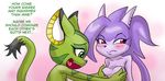  anthro blush breast_grab breasts carol_tea cat comparing_breasts dialogue dragon duo fangs feline female female/female freedom_planet green_eyes hair horn mammal naughty_face nude pink_eyes purple_hair sash_lilac scalie text unknown_artist 