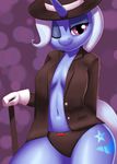  2015 anthro anthrofied blue_skin burgerkiss clothing cutie_mark equine female friendship_is_magic gloves hair hat horn looking_at_viewer mammal multicolored_hair my_little_pony navel one_eye_closed panties solo top_hat trixie_(mlp) two_tone_hair underwear unicorn 