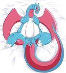  anus bed butt dragon female hurikata looking_at_viewer nintendo plump_labia pok&eacute;mon pussy pussy_juice salamence solo video_games wings 