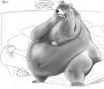  bear bed belly big_belly big_breasts breasts female huge_breasts looking_up mammal obese overweight phone riis sitting 
