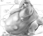  armpits bear bed belly big_belly big_breasts breasts female huge_breasts hyper hyper_belly labor mammal obese overweight phone pregnant riis sitting 