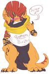 angry anthro anthrofied balls beelzemon_(artist) blush bottomless claws clothed clothing dialogue digital_media_(artwork) english_text flaccid flat_colors front_view ga&euml;l_the_scrafty half-dressed looking_at_viewer male muscles nintendo open_mouth partially_retracted_foreskin penis pok&eacute;mon scarf scrafty shirt solo speech_bubble standing stripes talking_to_viewer tank_top teeth text thick_thighs uncut video_games 