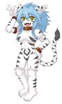  2012 anthro blue_hair blush collar feline female fur fuurin_rei hair looking_at_viewer mammal nake_nashi open_mouth plain_background smile solo standing teeth tiger white_background white_fur white_skin white_tiger yellow_eyes 