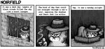  cat comic english_text feline garfield hat humor mammal monochrome pandyland raining smoking sulking text water 