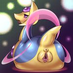  abstract_background anus blush box_xod clitoris cresselia female legendary_pok&eacute;mon looking_at_viewer looking_back nintendo open_mouth pok&eacute;mon purple_sclera pussy pussy_juice solo tongue video_games white_eyes 