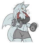  canine gym_clothes mammal open_mouth panting rakkuguy scar sweat tired weights wolf 