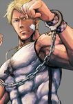  abs alternate_costume bandaid blonde_hair blue_eyes checkered clenched_hands cody_travers cuffs facial_hair fighting_stance final_fight goroumaru_(galaxy2-3-6) handcuffs male_focus muscle nose pectorals solo street_fighter street_fighter_iv_(series) stubble tank_top wristband 