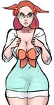  bad_id bad_tumblr_id breasts brown_eyes brown_hair cleavage glasses gym_leader large_breasts long_hair mikan_(pokemon) pokemon pokemon_(game) pokemon_gsc scathegrapes slender_waist solo two_side_up 