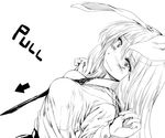  animal_ears blush bunny_ears directional_arrow english geppewi greyscale long_hair long_sleeves looking_at_viewer monochrome necktie reisen_udongein_inaba shirt simple_background sketch solo text_focus touhou wavy_mouth white_background 