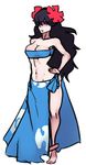  alternate_breast_size anklet bad_id bad_tumblr_id bandeau bare_shoulders barefoot black_hair blue_sarong breasts cleavage cosplay flower fuyou_(pokemon) fuyou_(pokemon)_(cosplay) hair_flower hair_ornament hair_over_one_eye hand_on_hip hex_maniac_(pokemon) jewelry large_breasts long_hair navel pokemon pokemon_(game) pokemon_xy print_sarong purple_eyes sarong scathegrapes solo strapless 