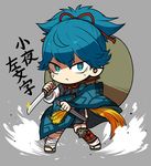  24x24 :&lt; blue_eyes blue_hair character_name chibi grey_background hat male_focus sayo_samonji sheath simple_background solo sparkle tantou touken_ranbu 