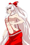  breasts fujiwara_no_mokou gachako long_hair medium_breasts naked_suspenders silver_hair suspenders topless touhou very_long_hair 