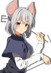  animal_ears aono_meri bad_id bad_pixiv_id capelet dowsing_rod grey_hair highres long_sleeves looking_at_viewer mouse_ears nazrin red_eyes shirt short_hair simple_background smile solo touhou upper_body vest white_background 