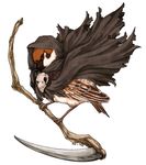  cloak commentary_request dated death_(entity) eurasian_tree_sparrow no_humans omoto original scythe simple_background skull solo sparrow white_background 