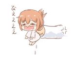  alternate_costume brown_hair closed_eyes crying folded_ponytail inazuma_(kantai_collection) kantai_collection kotanu_(kotanukiya) long_hair long_sleeves lowres open_mouth pee peeing ponytail simple_background solo_focus tears translated wavy_mouth white_background younger 