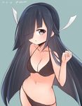  akky_(akimi1127) bikini black_bikini black_hair breasts brown_eyes cleavage dated hair_over_one_eye hayashimo_(kantai_collection) highres kantai_collection long_hair medium_breasts navel sketch solo swimsuit very_long_hair 