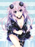  :p absurdres adult_neptune blue_background blush breasts cleavage collar collarbone d-pad d-pad_hair_ornament food hair_ornament heart highres hood hooded_track_jacket jacket long_hair looking_at_viewer medium_breasts neptune_(series) non-web_source official_art pudding purple_eyes purple_hair shin_jigen_game_neptune_vii sitting solo star striped striped_background tongue tongue_out track_jacket tsunako very_long_hair 