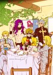  artist_name bag blonde_hair blue_eyes bottle cup diavolo dio_brando drinking_glass eighth_note enrico_pucci food fork formal french_fries funny_valentine gloves grey_hair headband ivy jojo_no_kimyou_na_bouken kars_(jojo) kira_yoshikage knife mcdonald's multiple_boys musical_note napkin necktie paper_bag pink_hair plant plate purple_hair scarf severed_hand sparkle speech_bubble steel_ball_run suit sunglasses tianel_ent tongue tongue_out wine_bottle wristband 