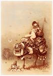  ? barefoot ben_newman bigdog bird book breasts commentary flower frog hair_censor hat jerry_can mecha medium_breasts nude open_book original post-apocalypse postbox_(outgoing_mail) pubic_hair real_life real_life_insert riding robot sepia skull sun_hat toeless_legwear walker 