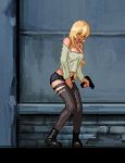  1girl animated animated_gif blonde_hair bouncing_breasts breasts large_breasts masturbation parasite_in_city pixel_factory pussy_juice solo thighhighs 
