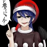  1girl blue_hair commentary_request doremy_sweet dress hat nightcap pom_pom_(clothes) short_sleeves smirk tail tapir_tail touhou translated 