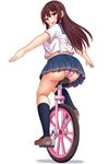  ass bad_id bad_pixiv_id blush brown_eyes brown_hair ground_vehicle kneehighs loafers neri_sachiko original outstretched_arms panties pleated_skirt school_uniform serafuku shoes skirt smile solo spread_arms underwear unicycle 