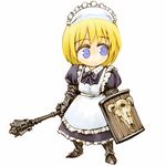  armor armored_boots blonde_hair blue_eyes boots cervus lowres mace maid maid_headdress original shield short_hair skull solo weapon 
