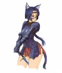  animal_ears armor blue_eyes blue_hair cat_ears cat_tail cervus gauntlets highres original skirt solo sword tail weapon 