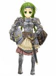  armor armored_boots boots braid cervus gauntlets green_eyes green_hair headband headwear_removed helmet helmet_removed long_hair original shield short_twintails solo sword twin_braids twintails weapon 