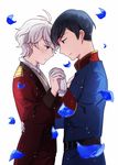  aldnoah.zero black_hair gloves grey_hair harklight interlocked_fingers male_focus multiple_boys silver_hair slaine_troyard yaoi zozakura 