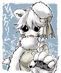  bad_id bad_pixiv_id bear black_sclera blush bow bright_pupils claws fangs fur_coat fur_hat hair_bow hat ice_scream looking_at_viewer monster_girl open_mouth polar_bear porupu rocma_(ice_scream) solo standing translation_request twintails white_hair white_pupils 